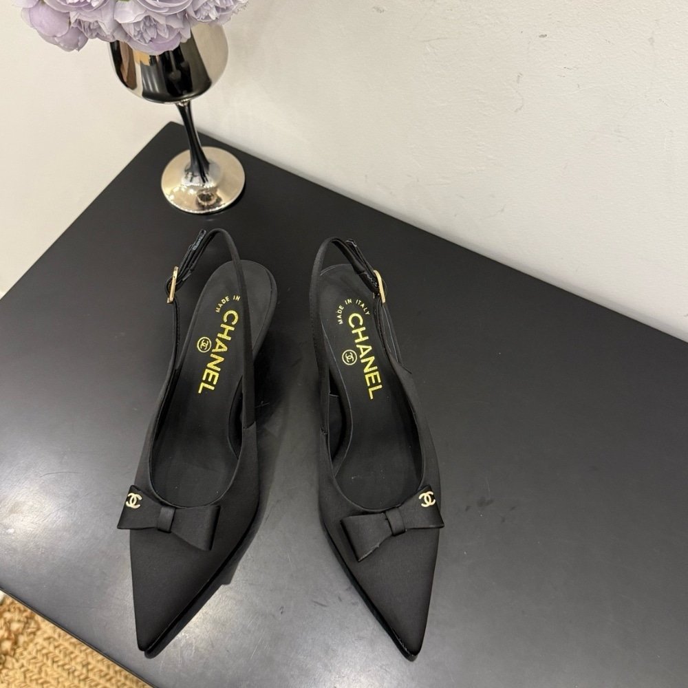 Ch**el Slingback Satin Fabric Black G46547 B20974 94305