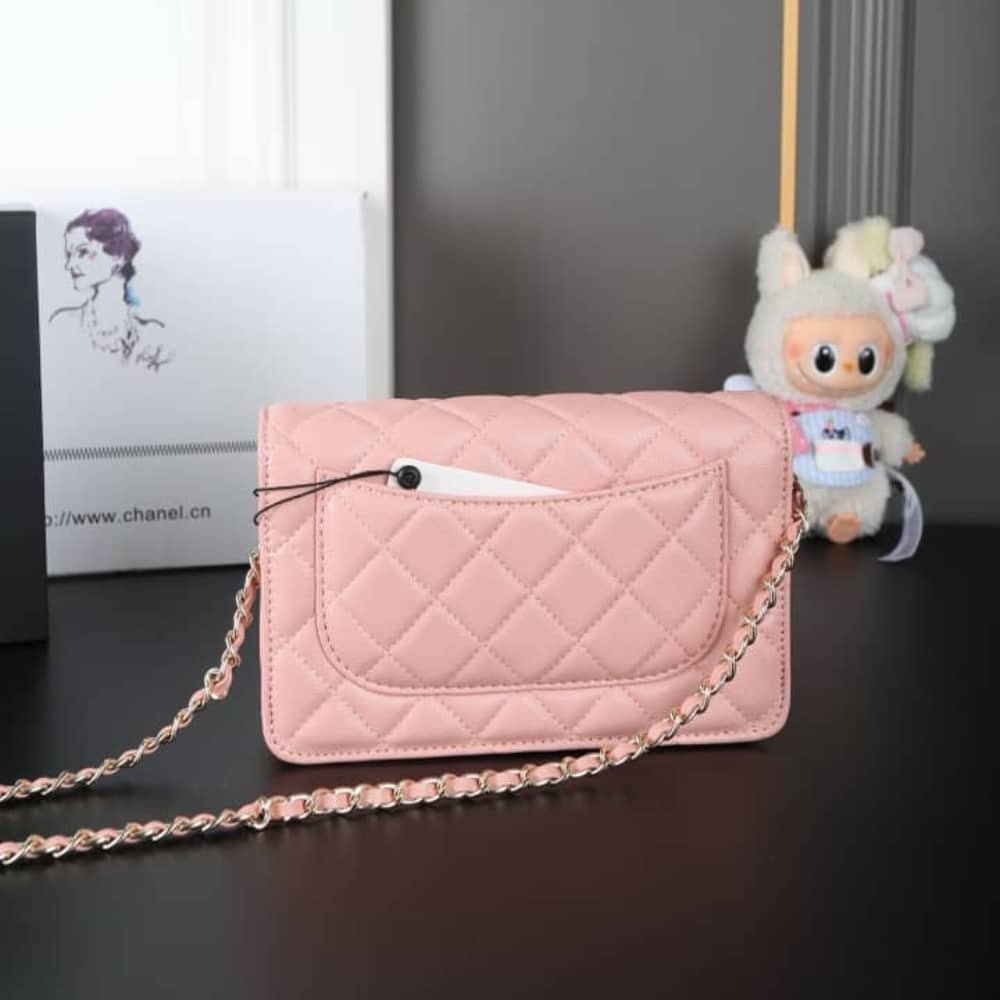 Ch**el Classic Wallet On Chain Gold Light Pink 19Cm Ap0250 Y33352 Ng120