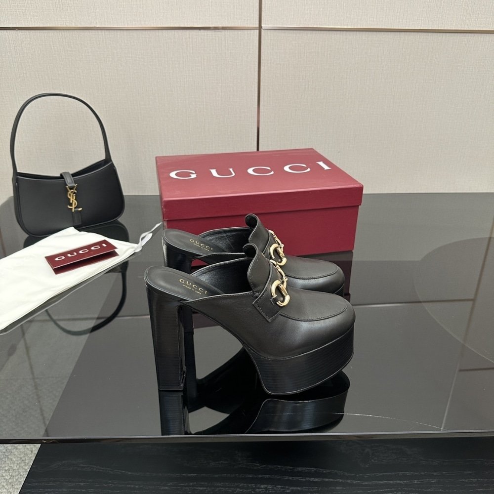 Gvc*1 Women Platform Mule With Horsebit Black Leather 835315 Aadcw 1000