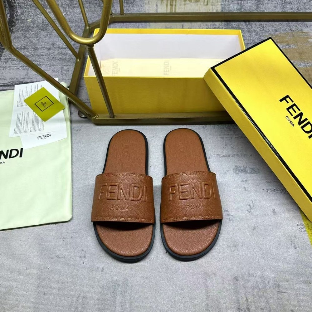 F**di Roma Leather Slides Brown 7X1753Aqxcf0Qb3