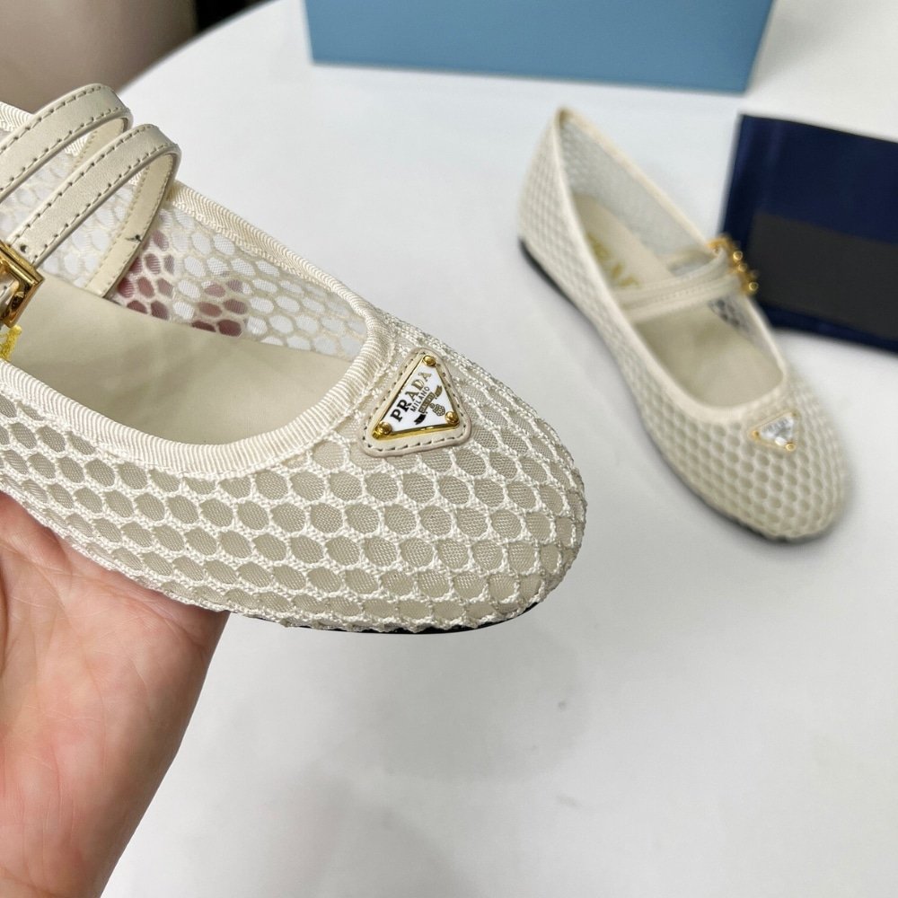 Pra*a Mesh Fabric Ballerinas Beige 1F915N 099 F0485 F 005