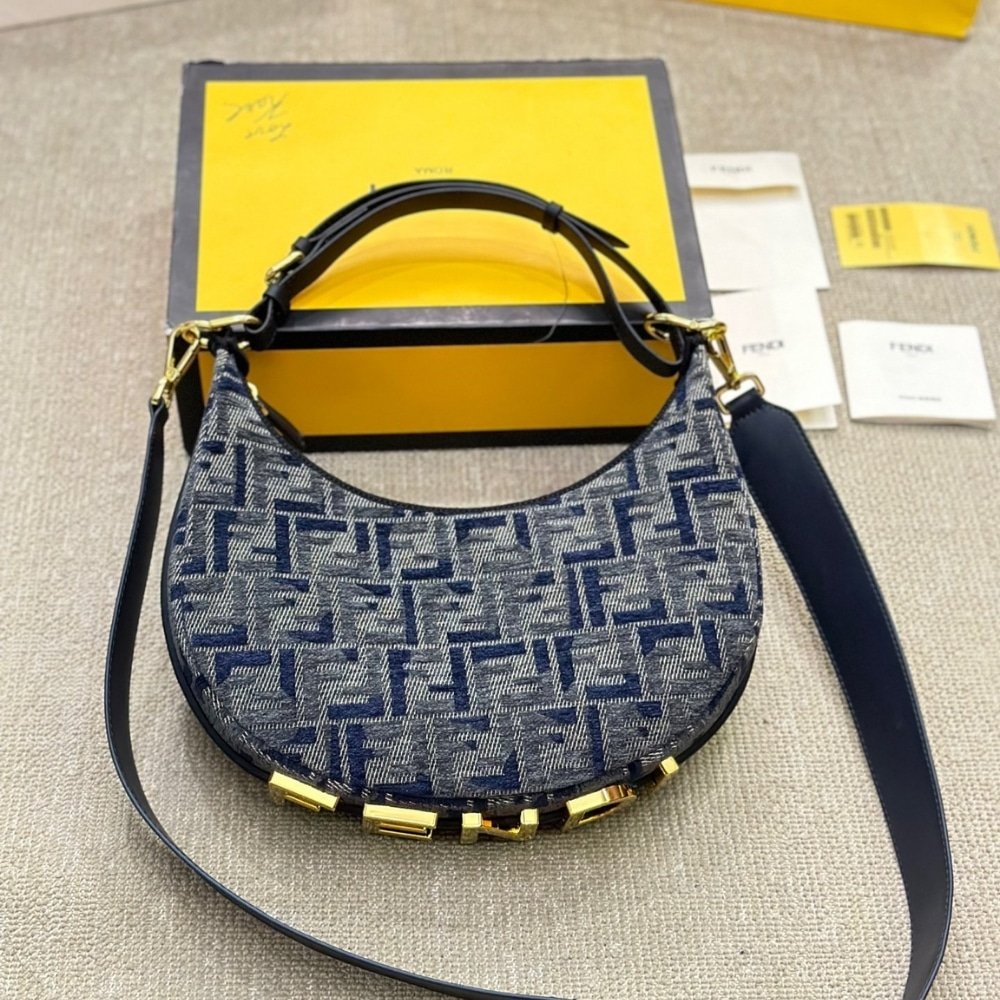 F**di F**digraphy Small Dark Blue Ff Chenille Bag 30Cm 8Br798Asu0F1Pqm