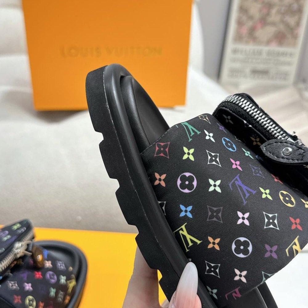 L0vis Vvtt0n X Takashi Murakami Pool Pillow Flat Comfort Mule Black 1Agvrf