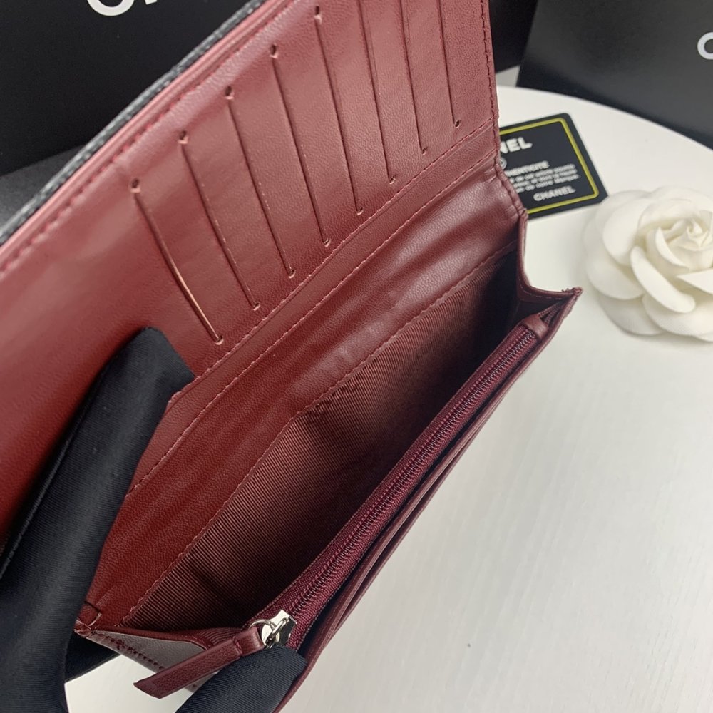 Ch**el Black Caviar Leather Classic Long Flap Wallet 19.5Cm