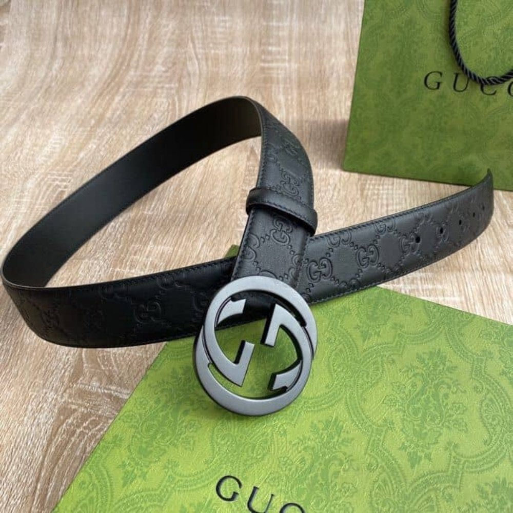 Gvc*1 Belt With Interlocking G Buckle Black Maxi 774153 Aabza 1000