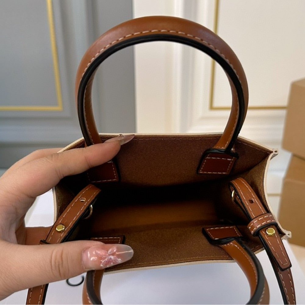 Ce1i*e Mini Vertical Cabas In Triomphe Canvas And Beige 17Cm