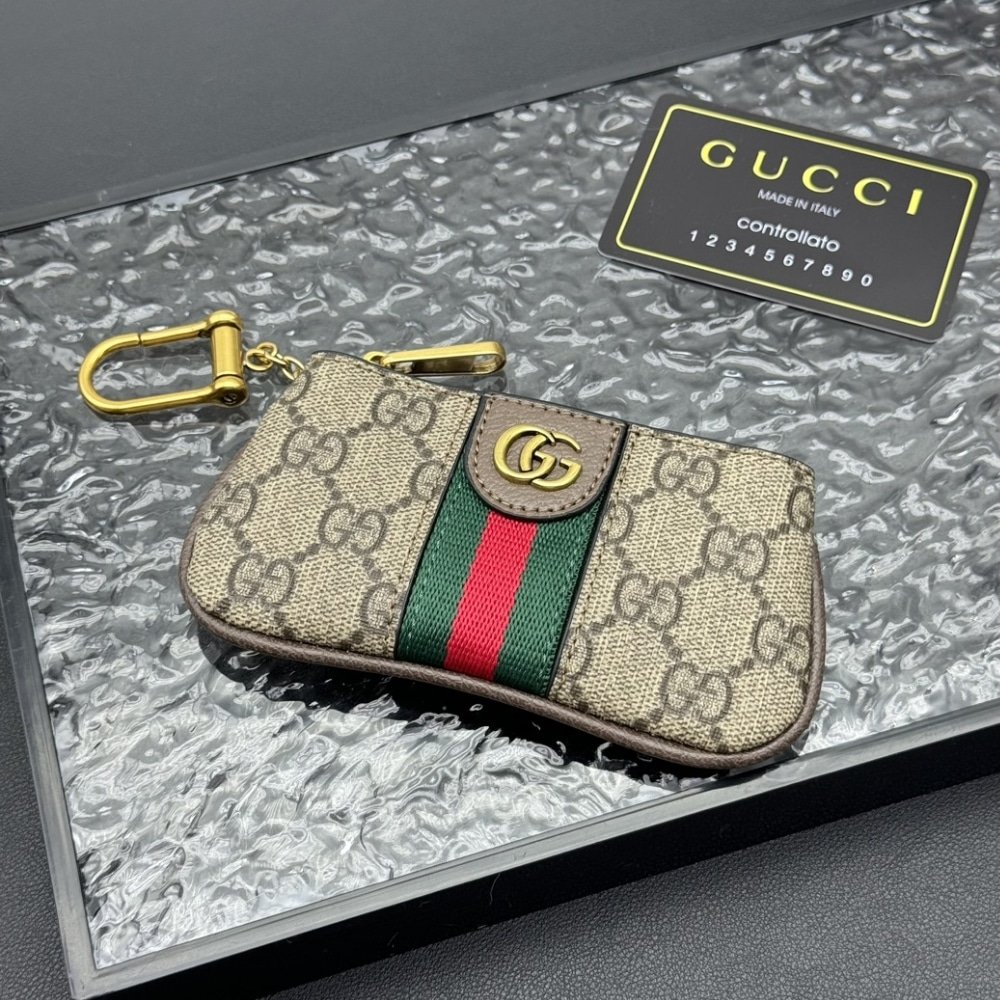 Gvc*1 Gg Svp*me Canvas With Web Stripe Detail Wallet Ophidia Key Case Beige And Ebony 12.5Cm