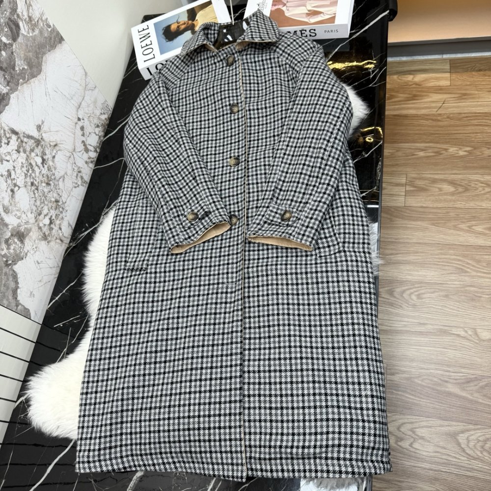 M1um1u Reversible Twill And Check Trench Coat Limestone And Slate Gray Ms2131 1798 F04U0 S Ooo