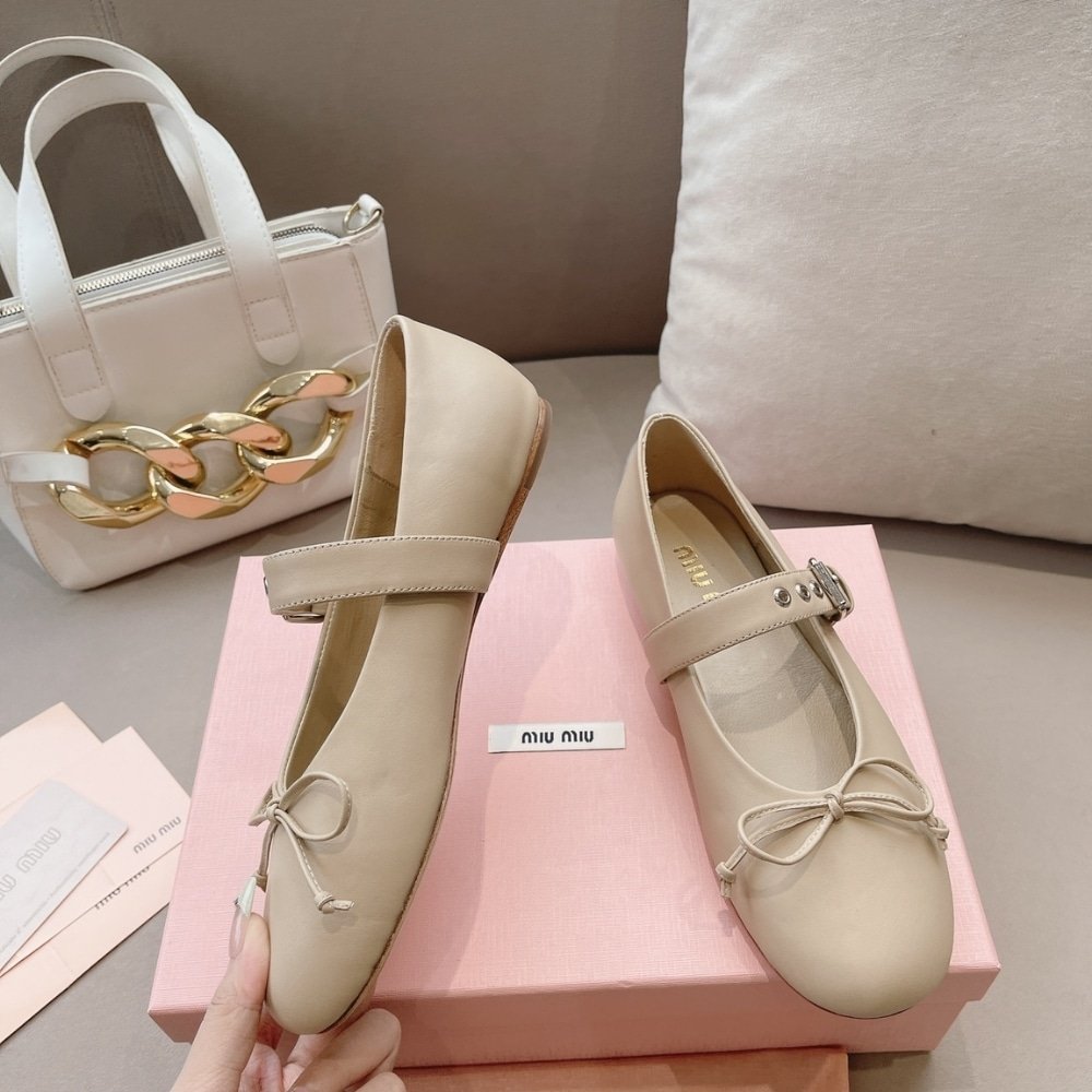 M1um1u Leather Ballerinas In Ivory 5F210E 070 F0304 F 005