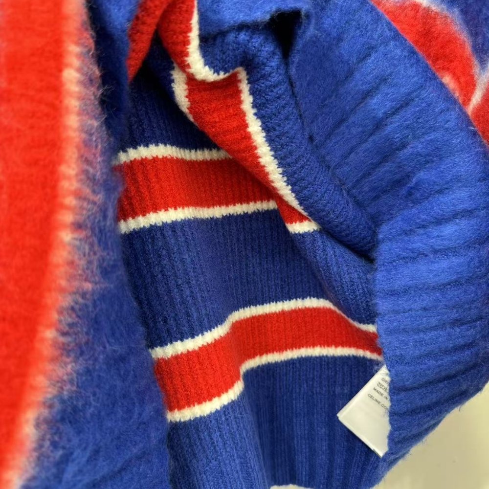 Ce1i*e Polo Sweater In Brushed Striped Cotton Blue And Red Ry0Fq0Zqj Gbt8