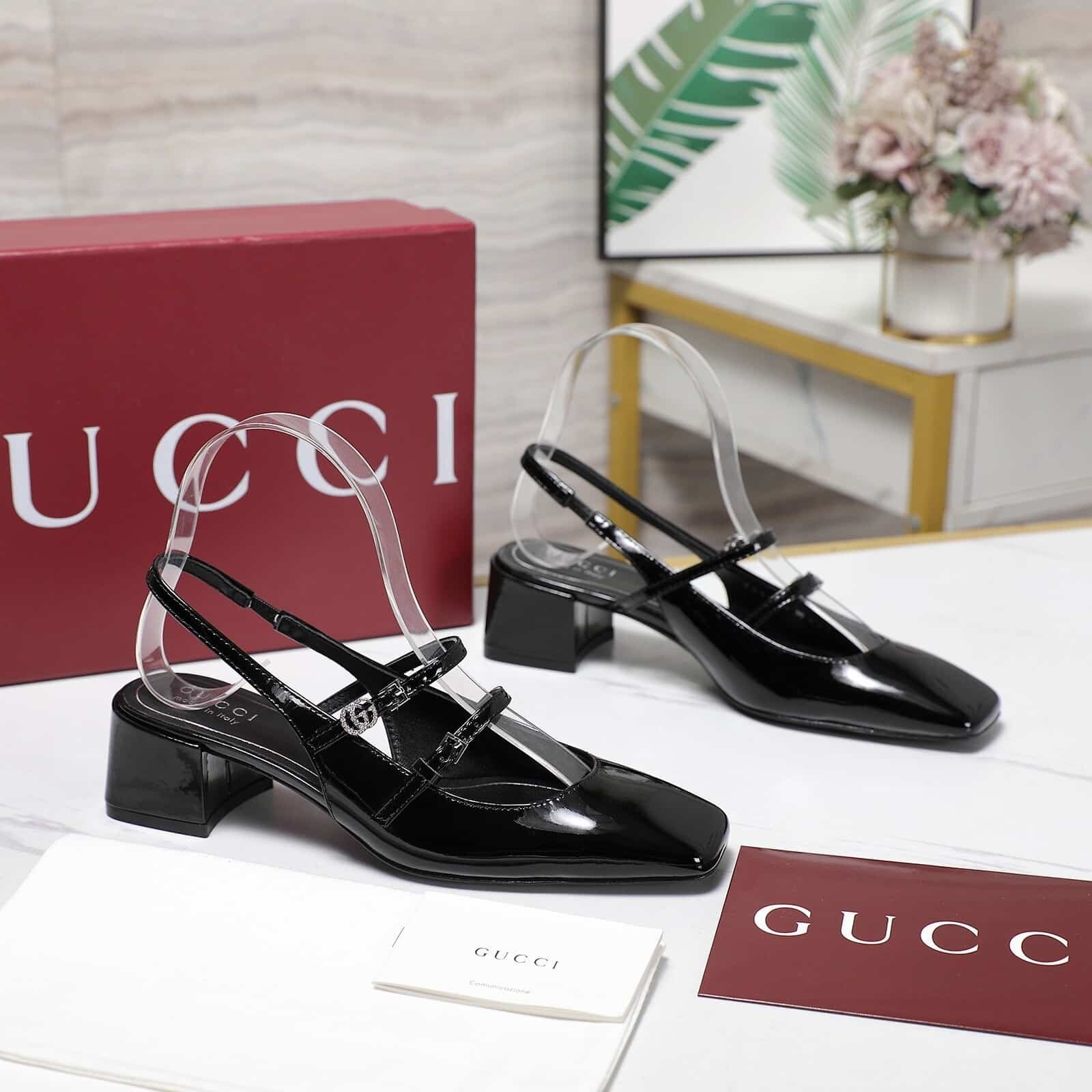 Gvc*1 Women Pump With Double G Black Leather 832474 Bnc80 1000