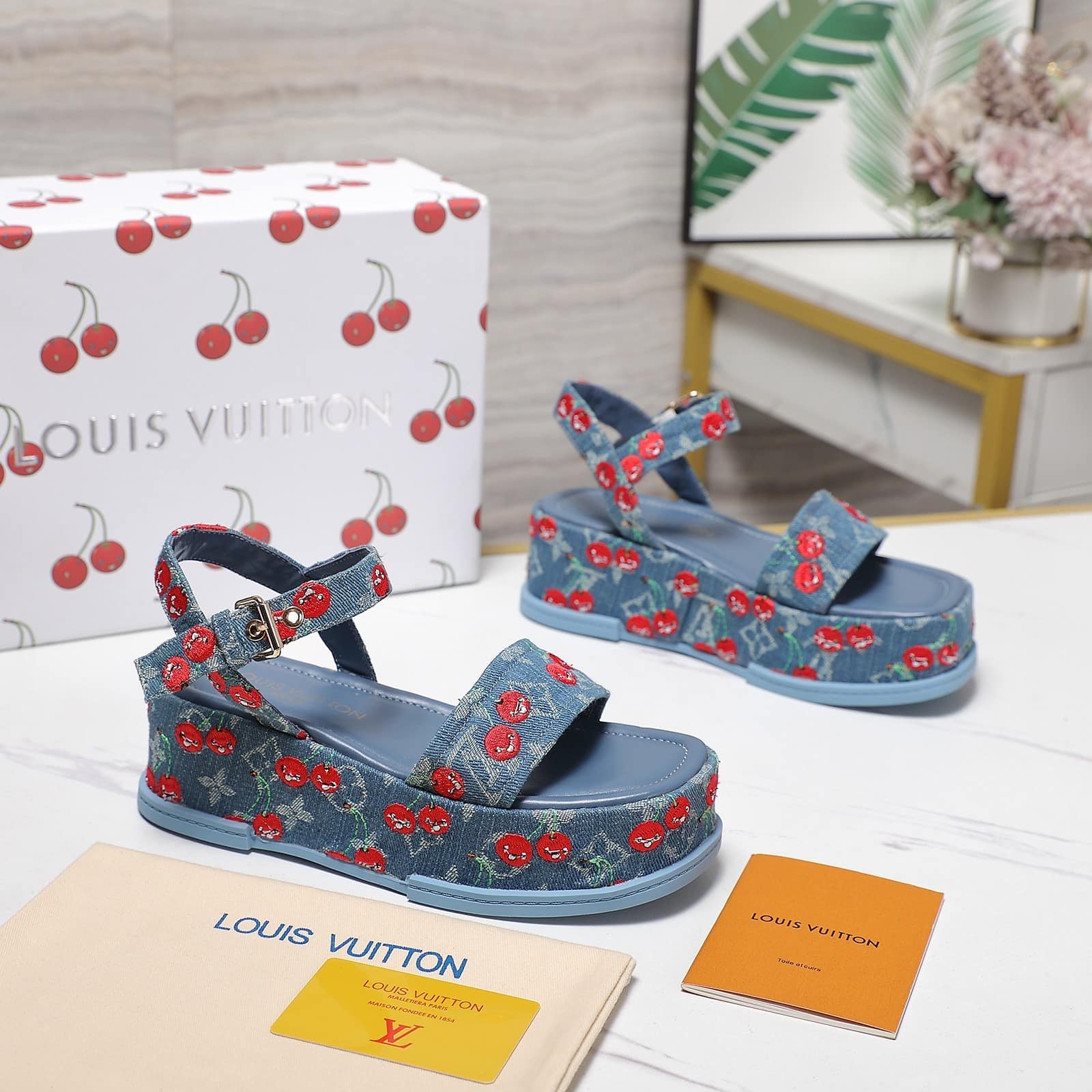 L0vis Vvtt0n X Takashi Maya Platform Sandal Monogram Cherry Denim 1Ahnyd