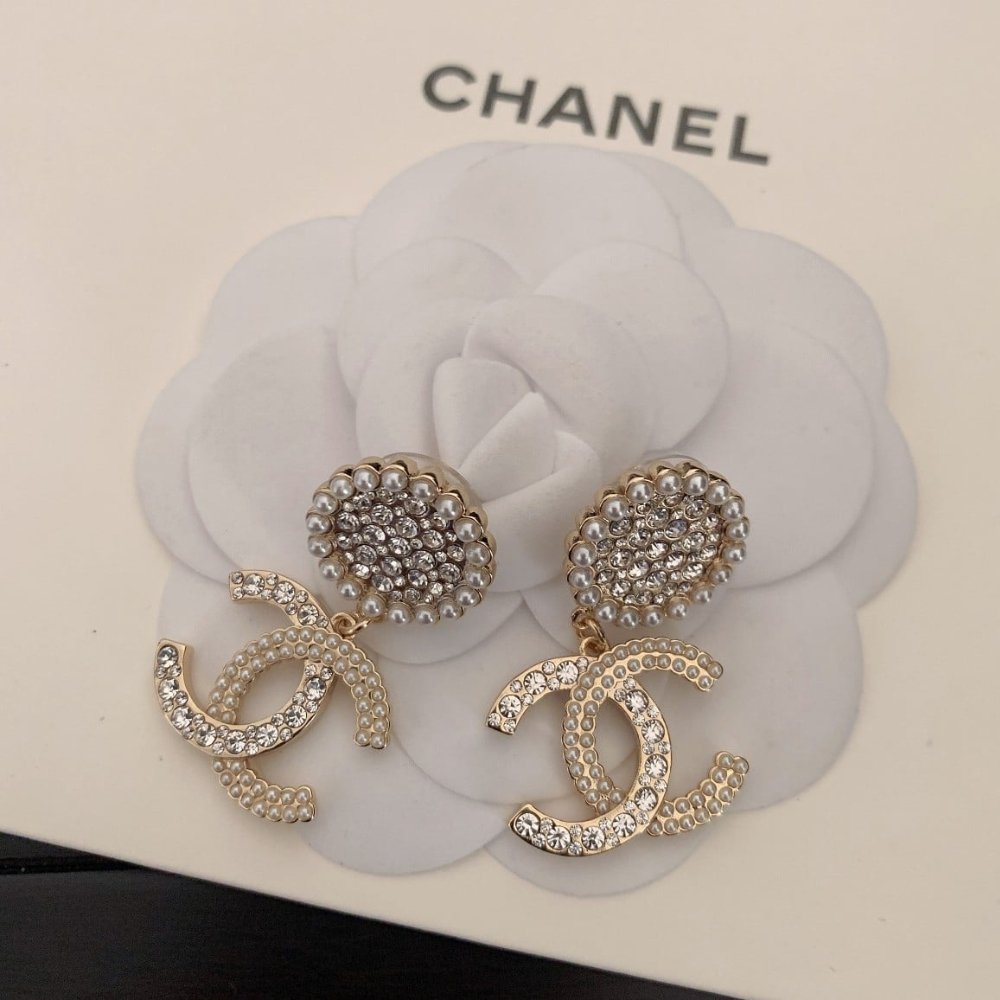 Ch**el Cc Faux Pearl And Crystal Drop Earrings