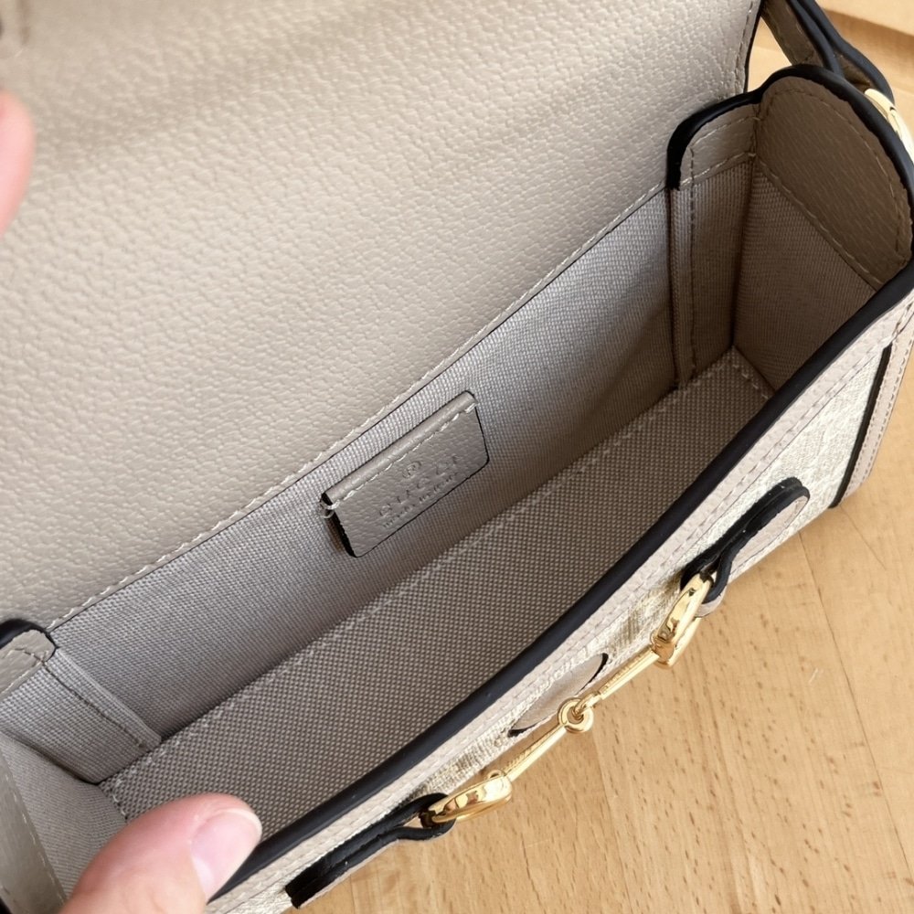 Gvc*1 Horsebit 1955 Mini Bag ‎Beige And White Gg Svp*me 18Cm ‎‎699296 Uulbg 9683