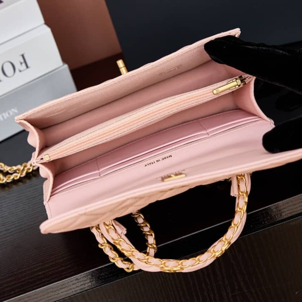 [S*per Vip 1:1] Ch**el Wallet On Chain Light Pink With Gold Tone Metal 18Cm Ap4938 B22654 Nh620