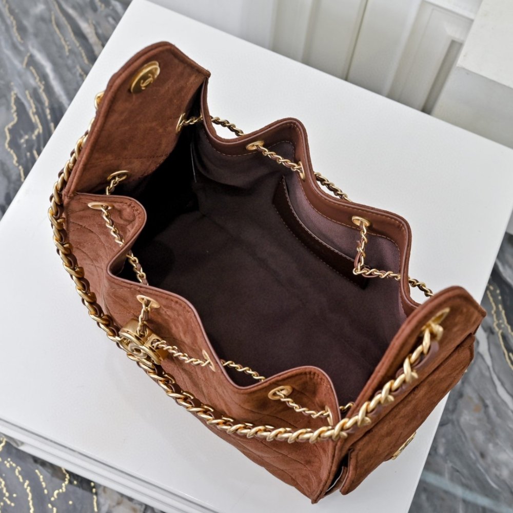 Ch**el 25 Small Handbag Gold Tone Metal Brown 26Cm As5293 B18799 U3950