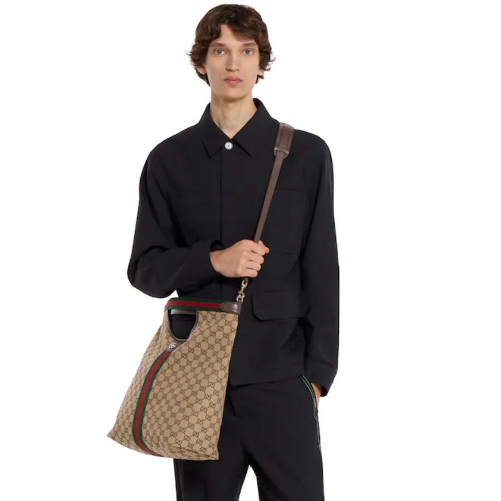 Gvc*1 Giglio Large Tote Bag Beige And Brown GG Canvas 36Cm 865452 FAFZE 9871