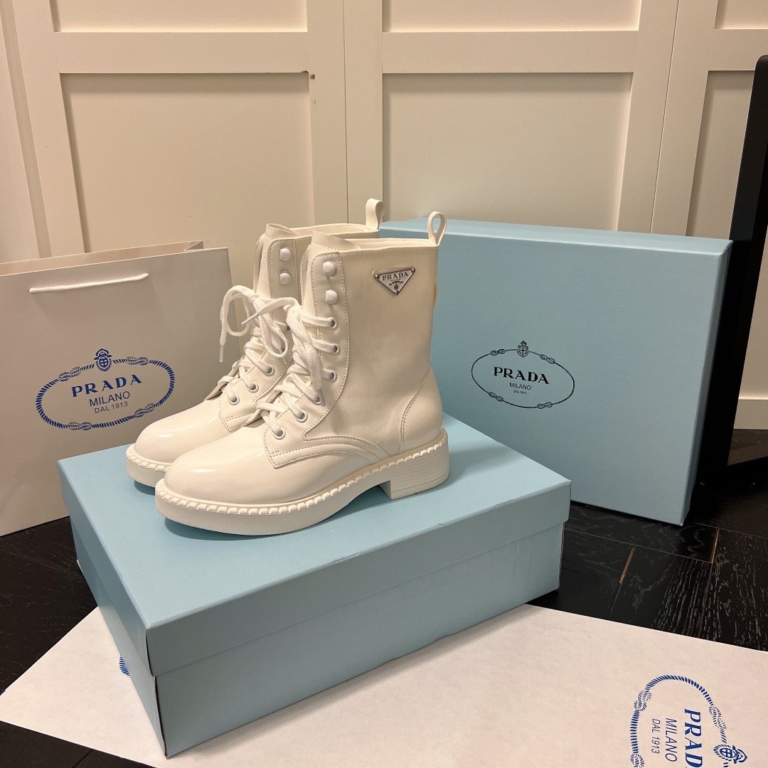 Pra*a Brushed Leather Abd Re Nylon Boots Creme 1T782M 3Lf7 F0F24 F B050