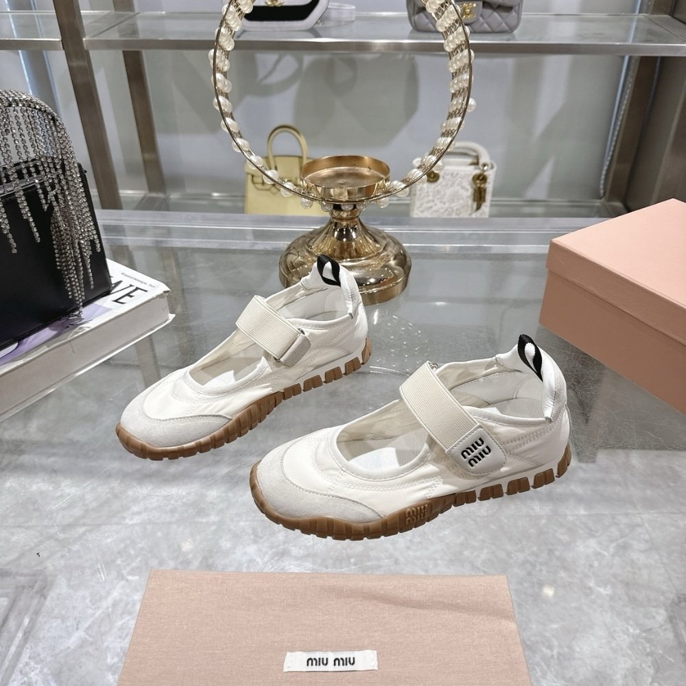 M1um1u Tyre Technical Fabric And Suede Ballerinas Ivory 5F416E D7C F0304 F 005