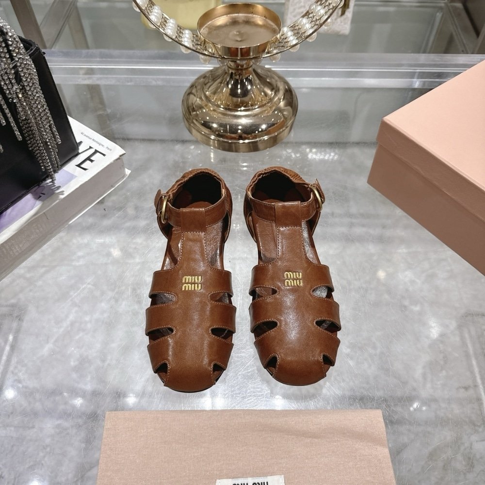 M1um1u Ruches Nappa Fisherman’s Sandals Oak 5E395E Efx F0316 F 005