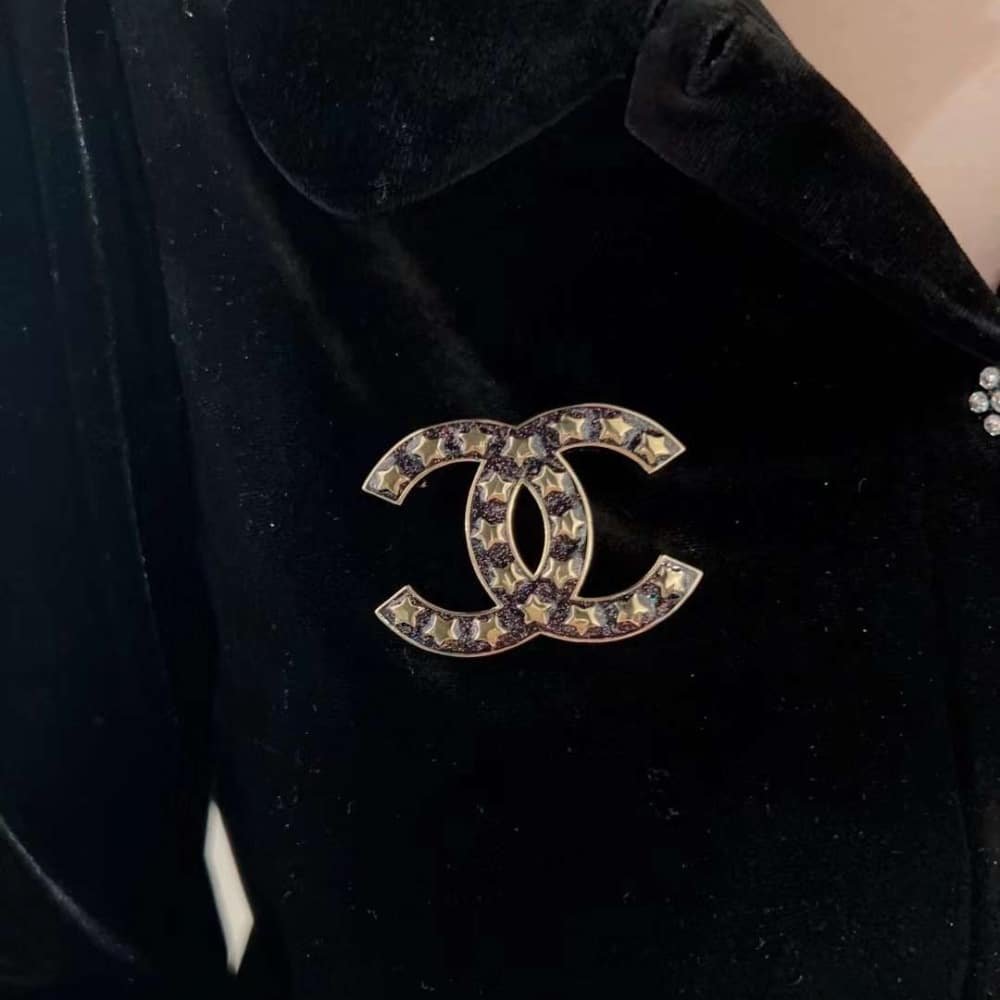 Ch**el Cc Brooch Black With Many Small Stars