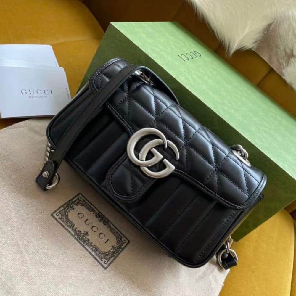 Gvc*1 Gg Marmont Mini Shoulder Bag Black 22Cm 446744 Um8An 1000