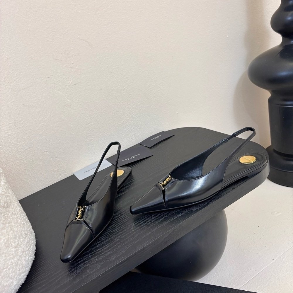 Sa1nt Lau*nt Babylone Slingback Flats In Smooth Leather Black 800240Aaehi1000