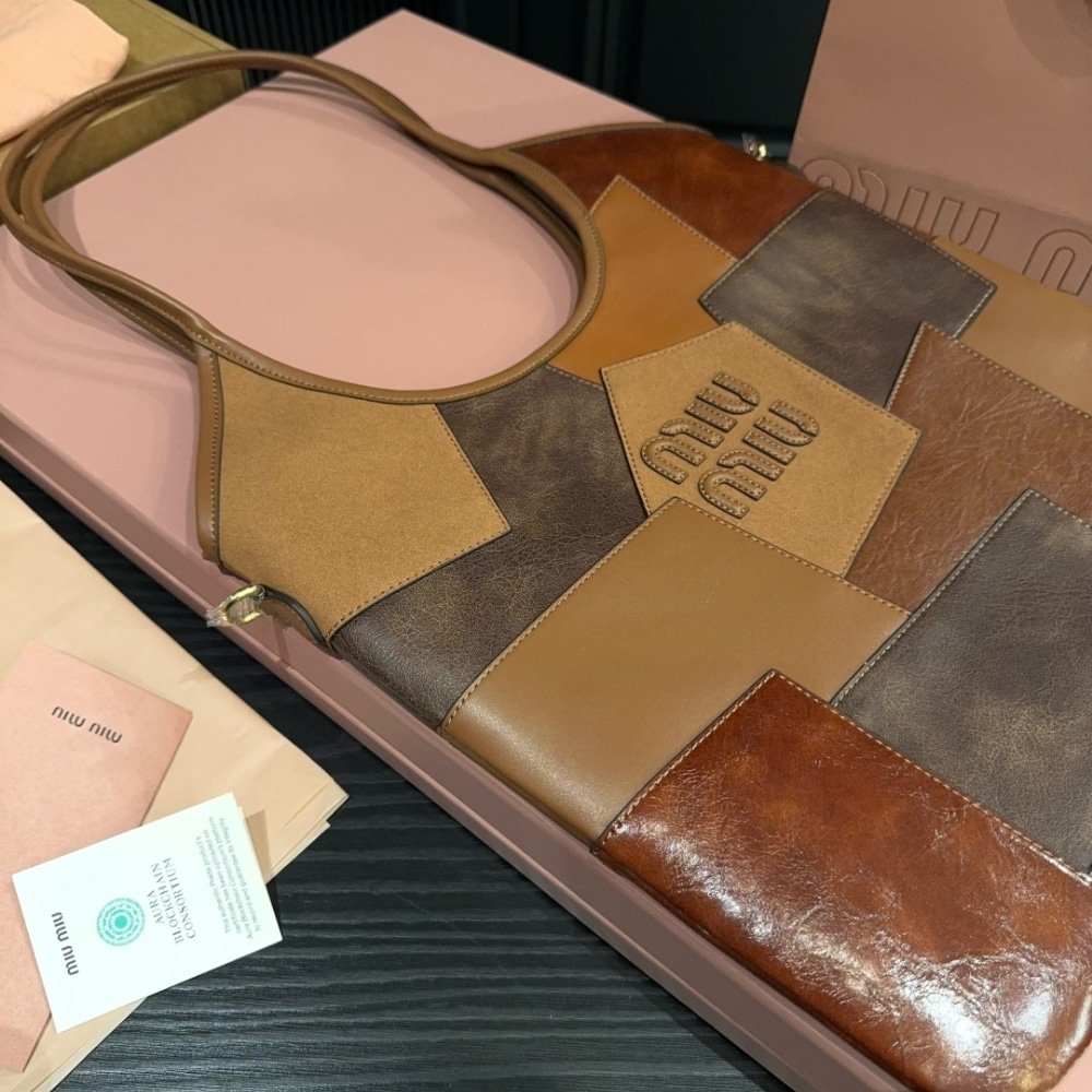 M1um1u Ivy Patchwork Bag Cognac 35Cm 5Bg231 2Cri F0046 V Mln