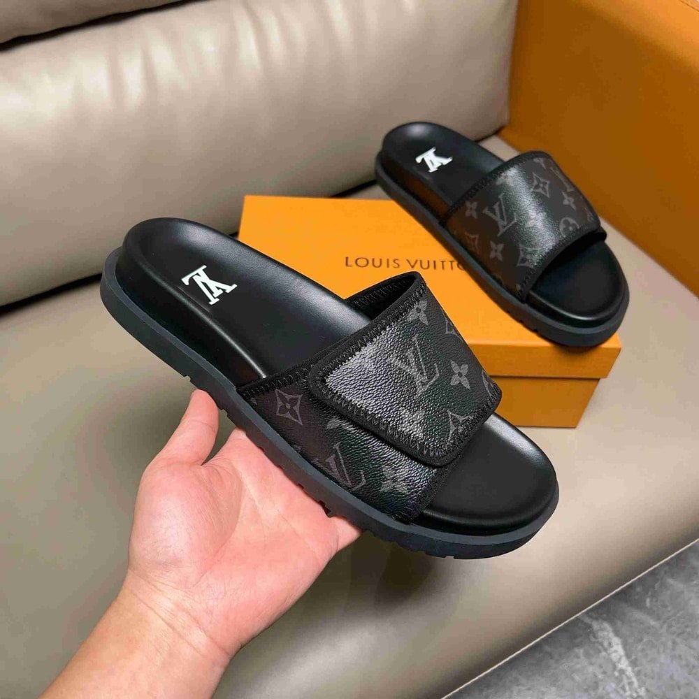L0vis Vvtt0n Velcro Slides Monogram Black
