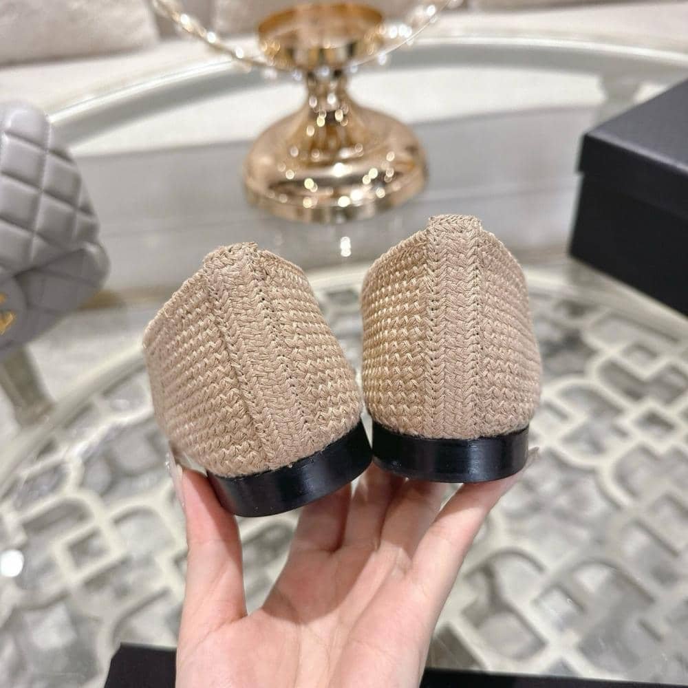 Ch**el Ballet Flat Raffia White And Beige G46352 B19806 Nafbo