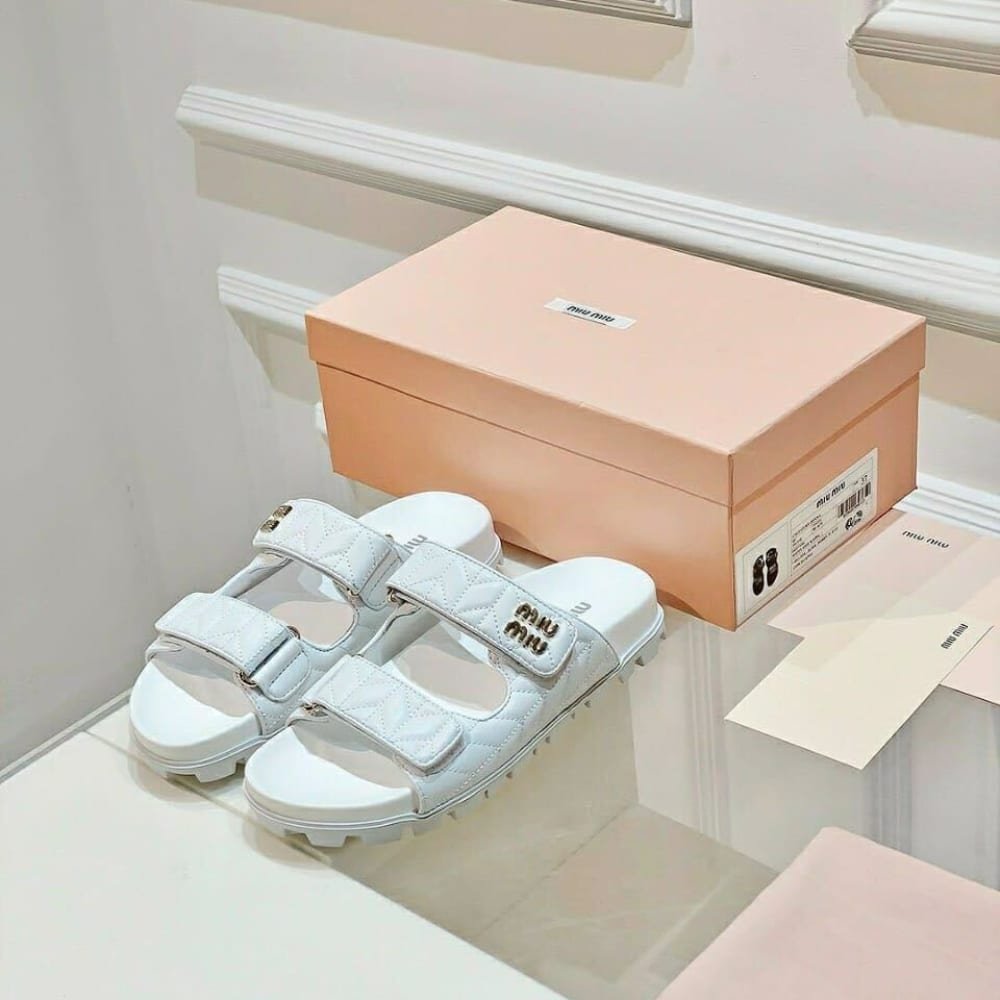 M1um1u Matelasse Nappa Leather Slides White 5Xx640 88T F0009 F 010
