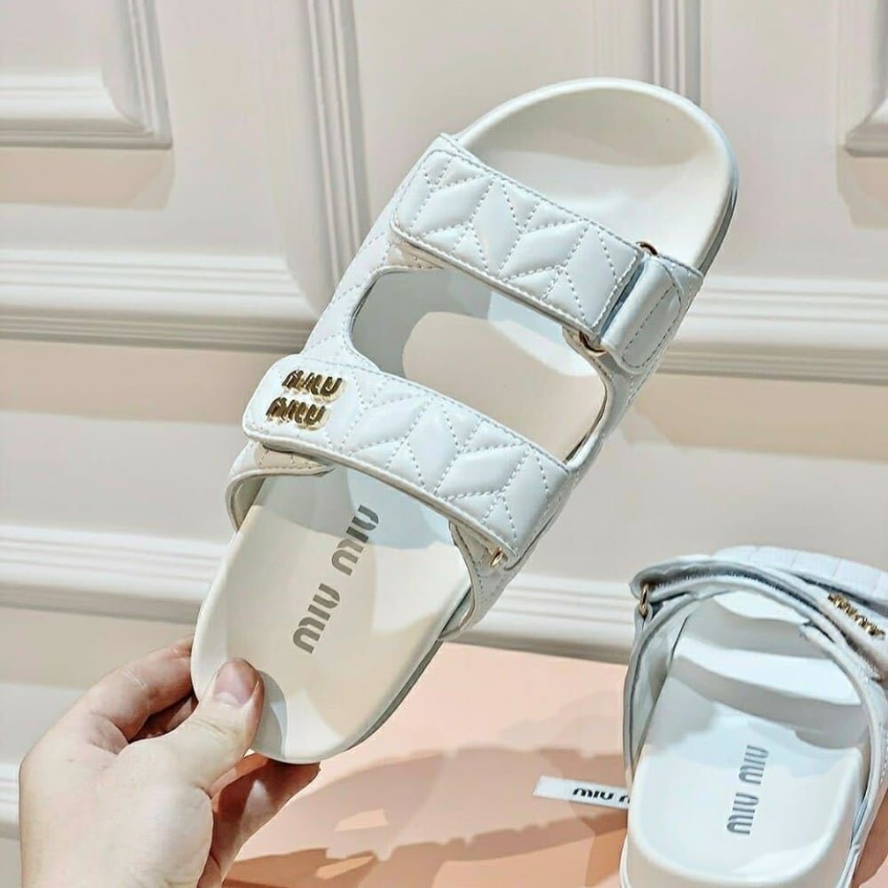 M1um1u Matelasse Nappa Leather Slides White 5Xx640 88T F0009 F 010