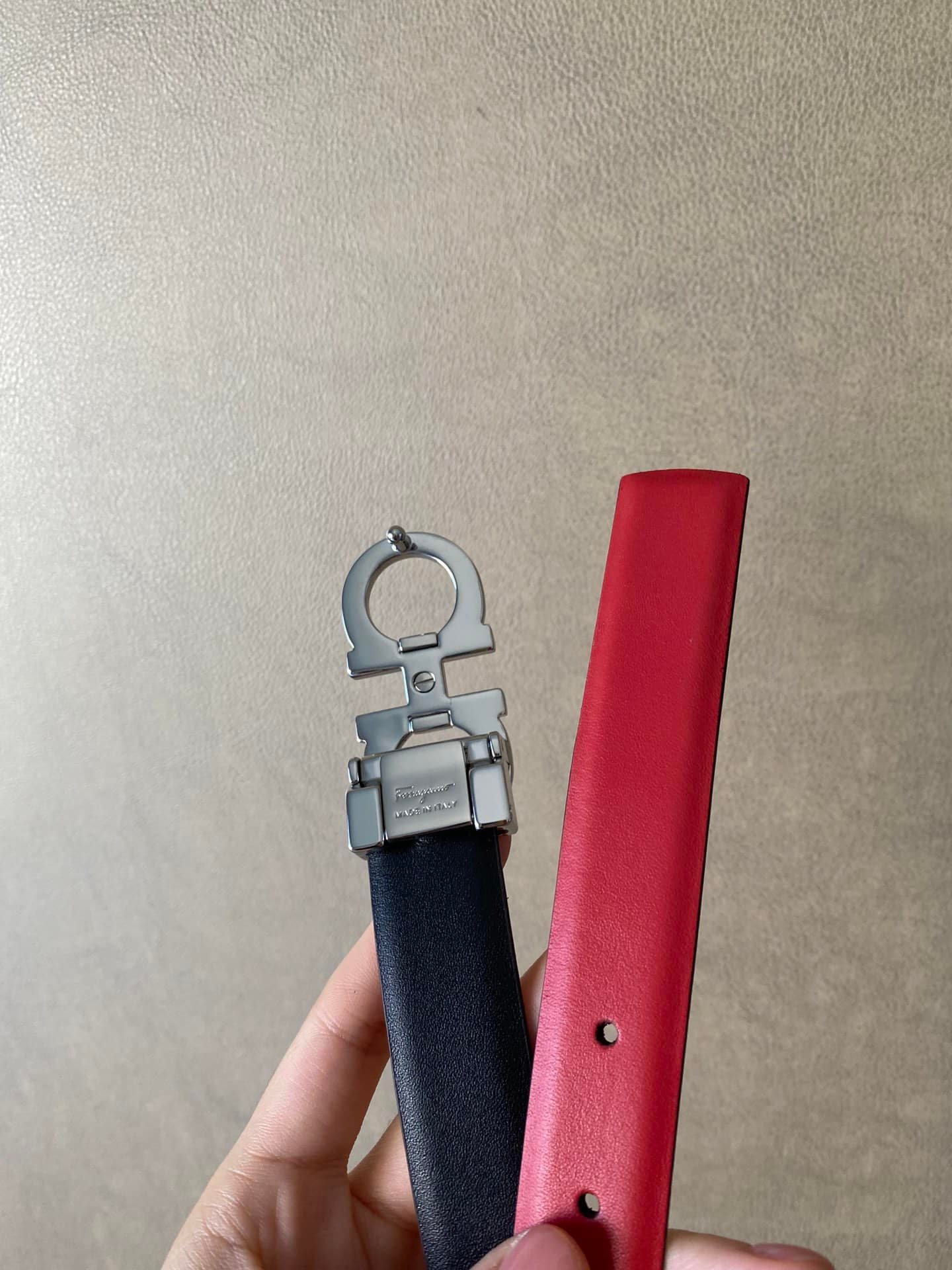 Salvatore Ferragamo Gancini Red Leather Belt With Gold Metal Buckle 2.5Cm