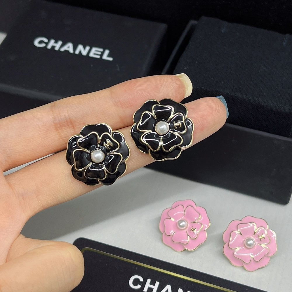 Ch**el Camellia Earrings Black