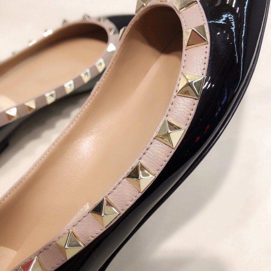 Va1e*ntin0 Patent Rockstud Ballet Flat Black 5W2S0403Vnw N91
