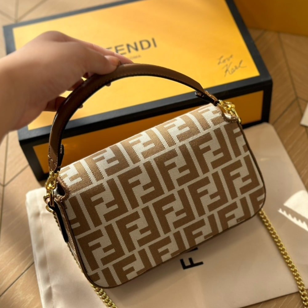 F**di Baguette Mini Ff Jacquard Fabric Bag Beige 21Cm