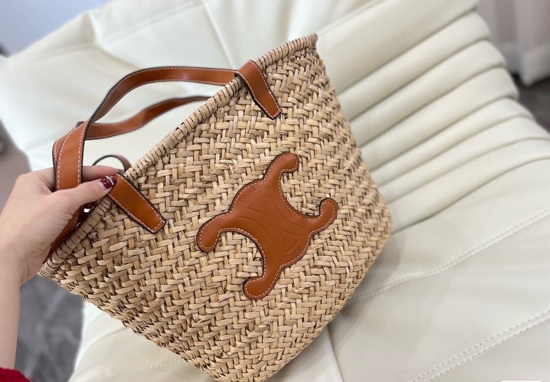 Ce1i*e Large Triomphe Classic Pannier In Raffia Calfskin Tan 42Cm 192622Cgg 04Lu