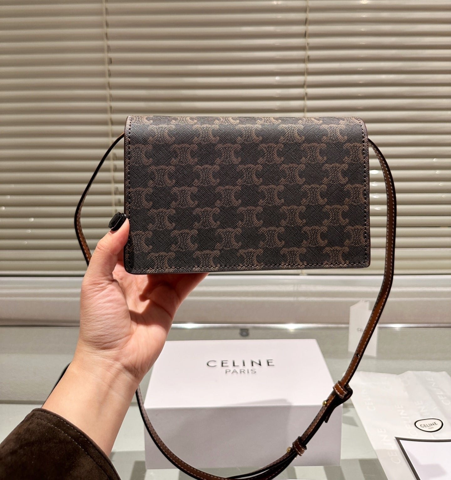 Ce1i*e Wallet On Strap In Triomphe Canvas And Smooth Tan 20Cm