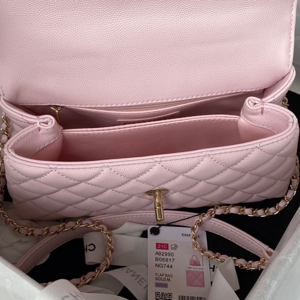 [S*per Vip 1:1] Ch**el Small Coco Handle Bag Gold Light Pink 23Cm