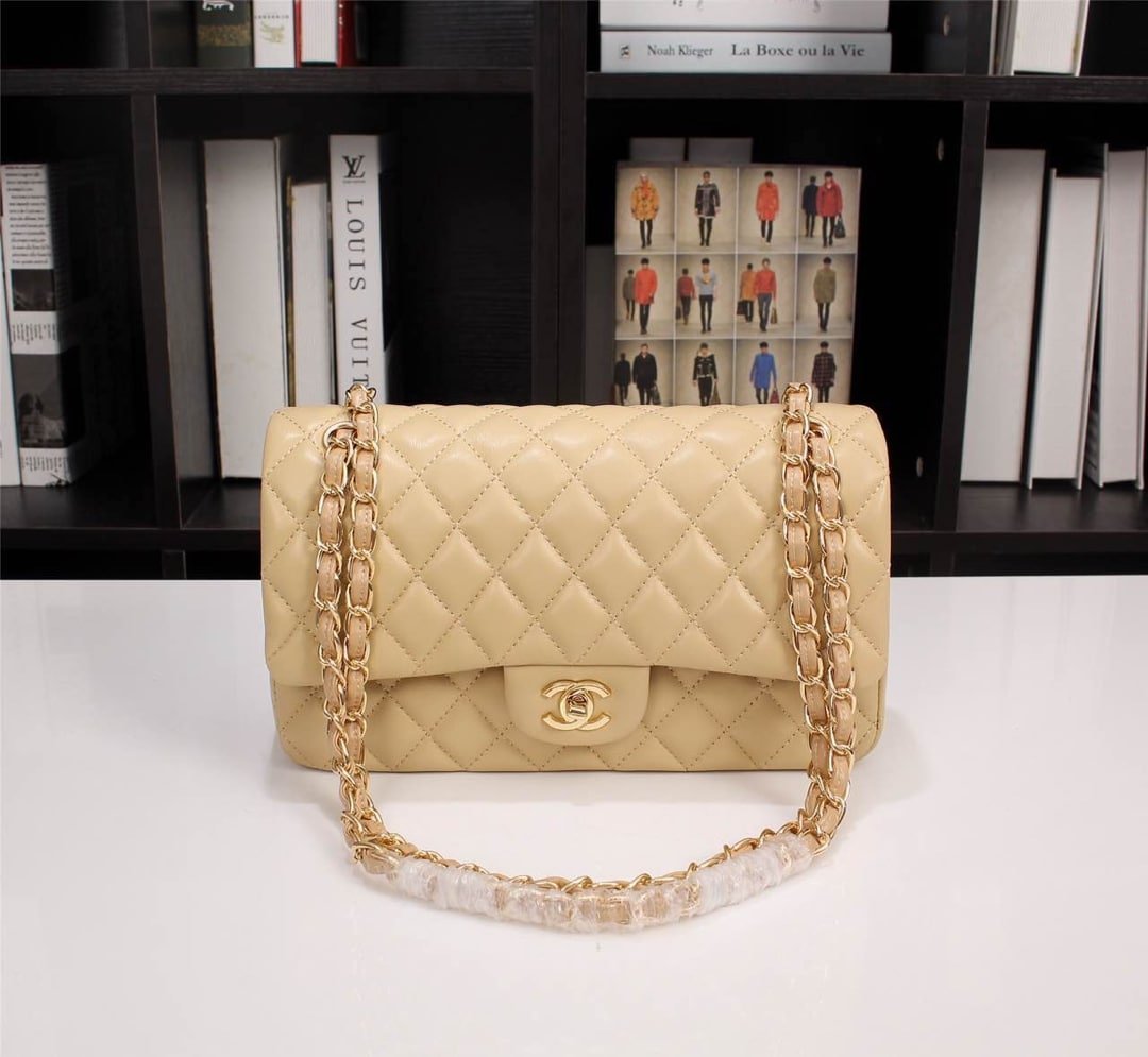 Ch**el Classic Flap Beige Gold Hardware 25Cm