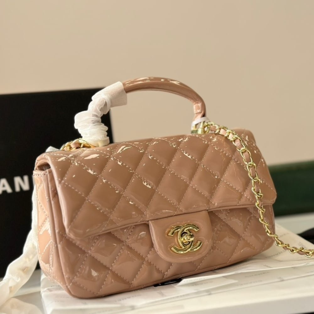 Ch**el Mini Classic Bag With Top Handle Dark Beige 20Cm AS2431 B18237 NZW53