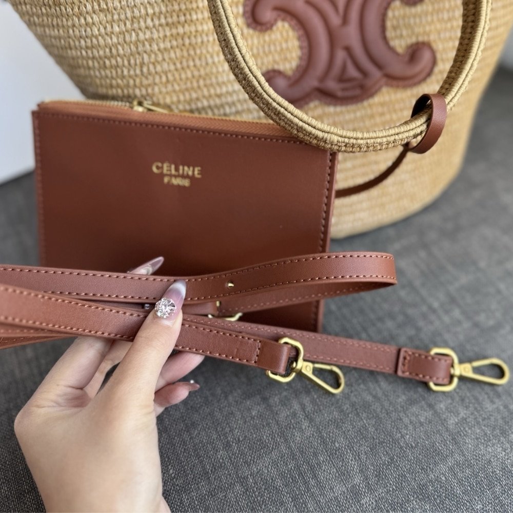 Ce1i*e S*pple Small Triomphe Classic Panier In Raffia Tan 25Cm