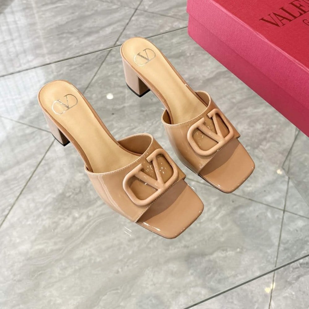 Va1e*ntin0 Vlogo Signature Patent Leather Slide Sandal Rose Cannelle 60Mm 6W2S0Ha6Tmk Gf9