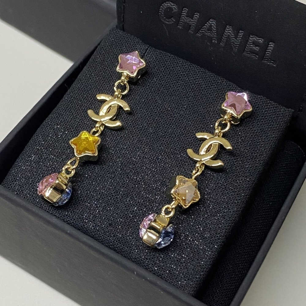Ch**el Pendant Earrings Metal And Diamantés In Multicolor Abf182 B19937 Nafqc
