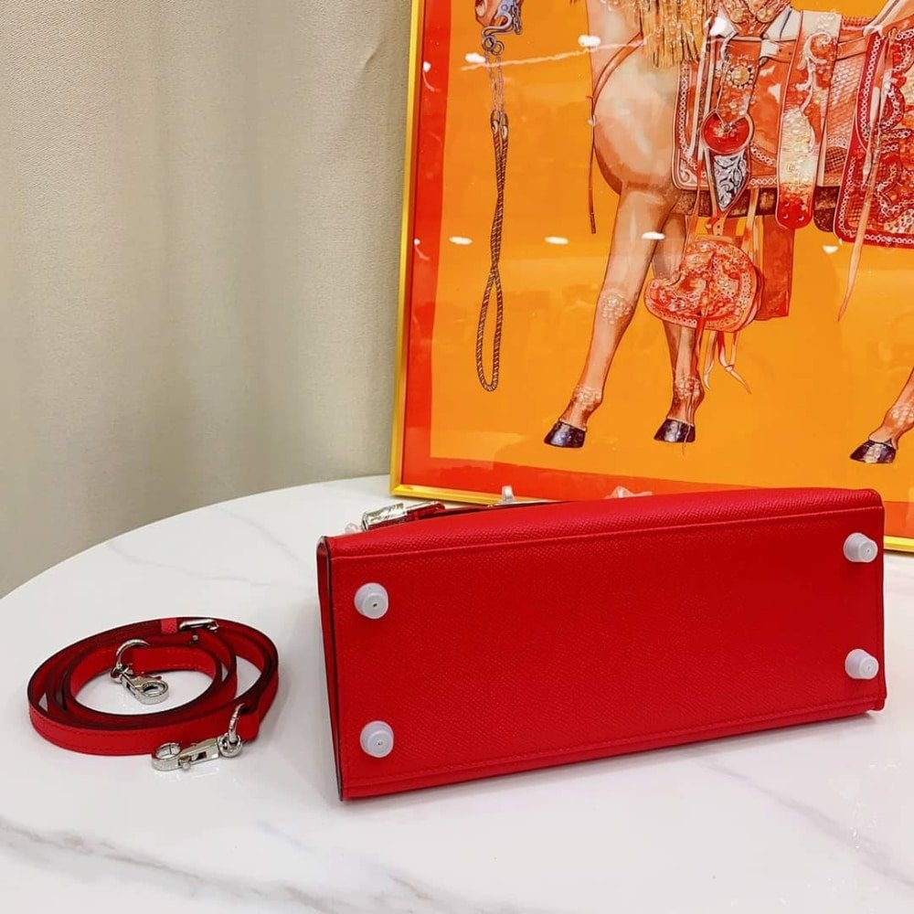H**me5 Kelly Sellier 25 Casaque Epsom Rouge With Silver Hardware In 25Cm