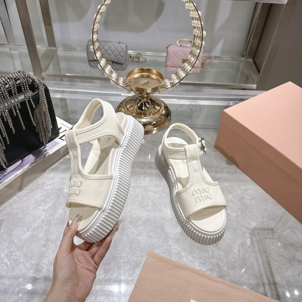M1um1u Denim Flatform Sandals Ivory 5X402E Csl F0304 F 045