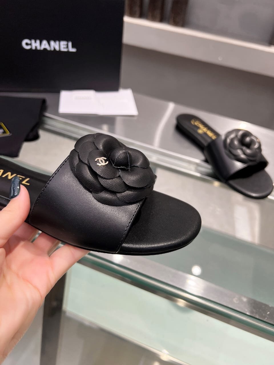 Ch**el Mules With Camellia In Black G45499 X01000 94305