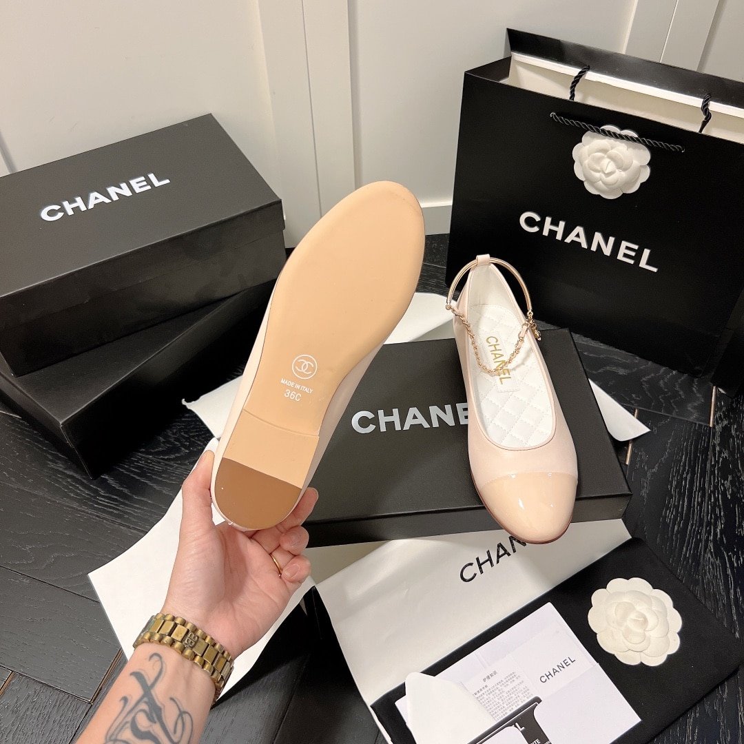 Ch**el Interlocking Cc Logo Ballet Flats Light Pink