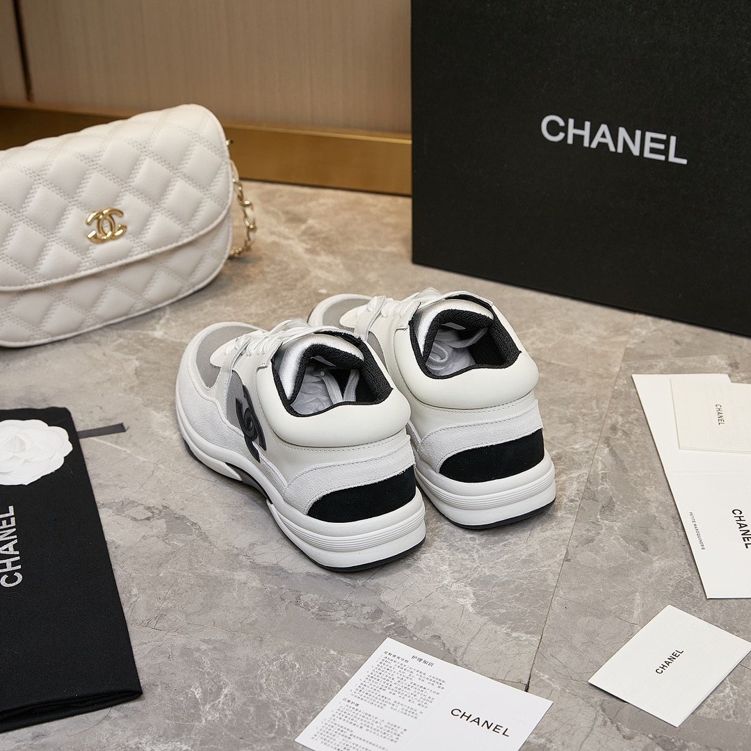 Ch**el Suede And Leather Cc Low Top Sneaker White Black