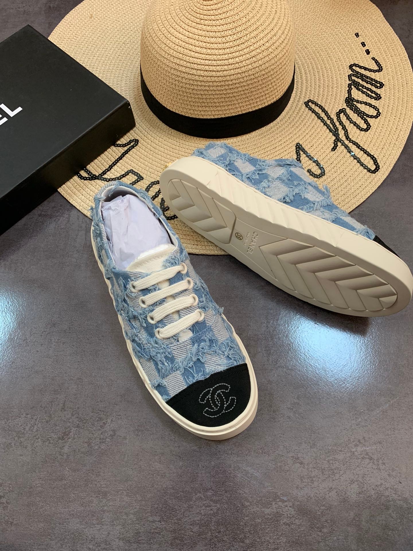 Ch**el Cc Sneaker Mix Denim Blue